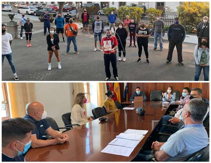 Imágenes de la concentración de los trabajadores en la plaza de San Juan y de la reunión celebrada en el Ayuntamiento/TA.